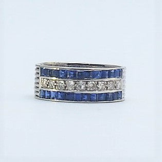 Triple Row Sapphire and Diamond Ring