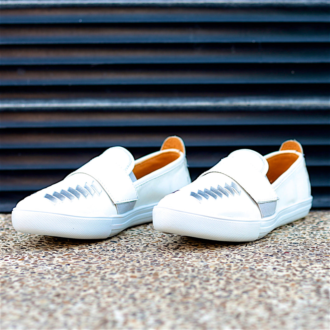 all white leather huaraches