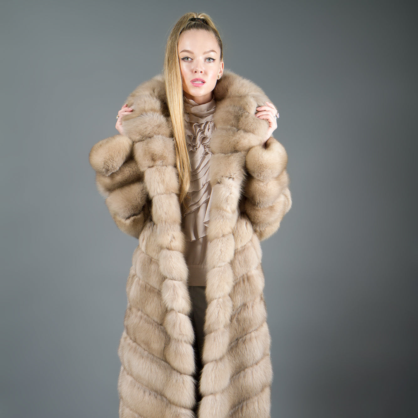 Light Tortora Russian Sable coat with hood for women – Fur Caravan