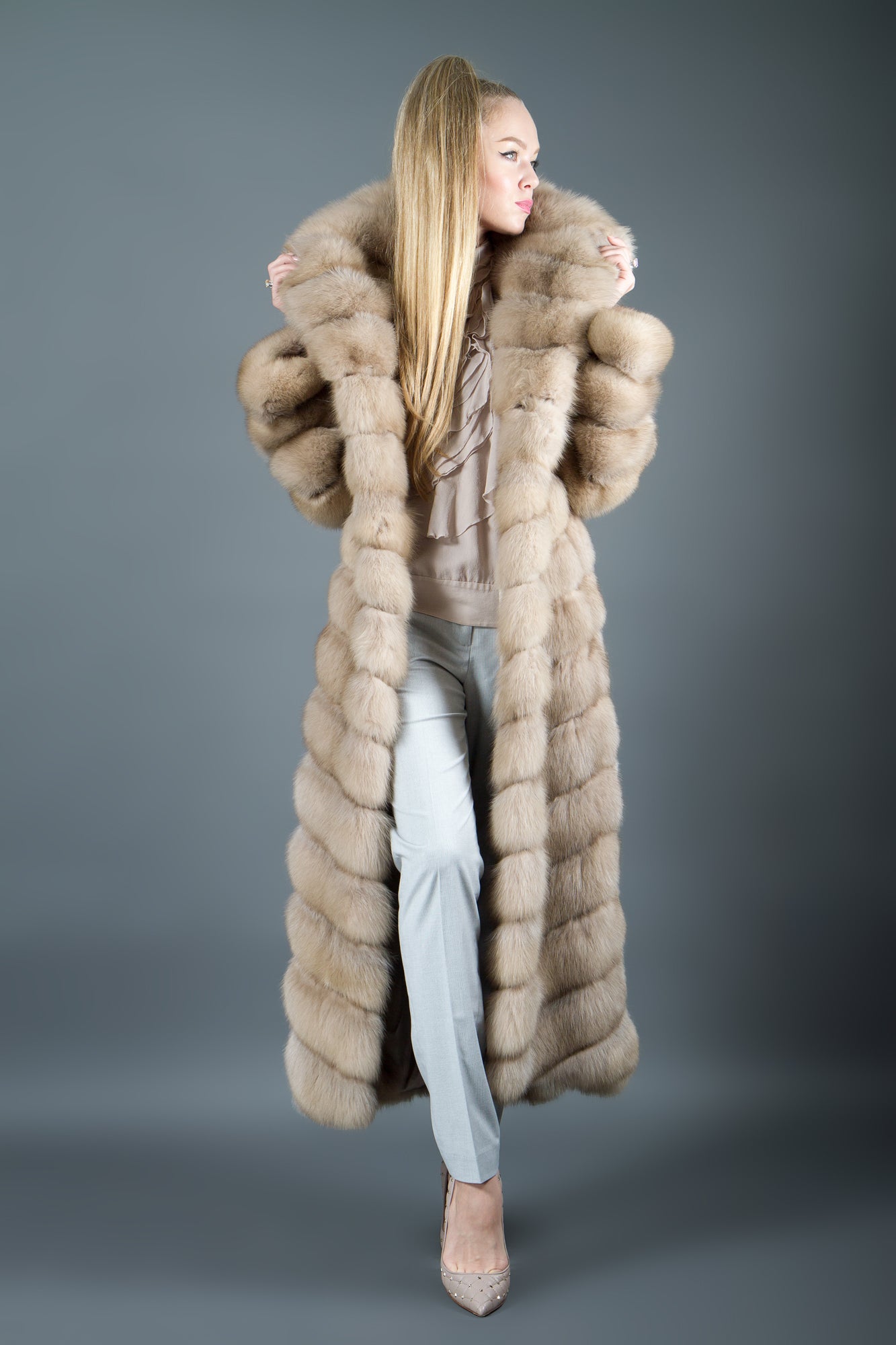 Light Tortora Russian Sable Coat With Hood For Women Fur Caravan
