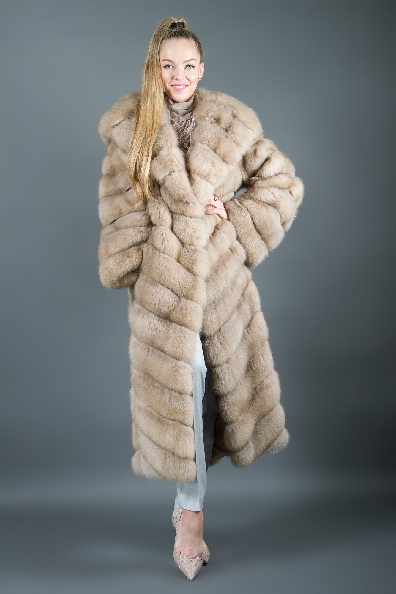 Light Tortora Russian Sable Coat With Hood For Women Fur Caravan