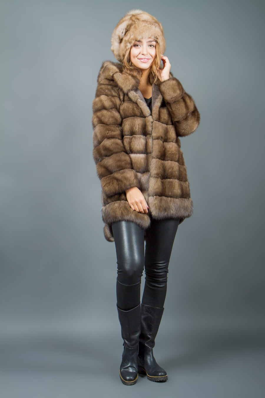 Russian Sable Fur Parka With Hood For Women Fur Caravan 