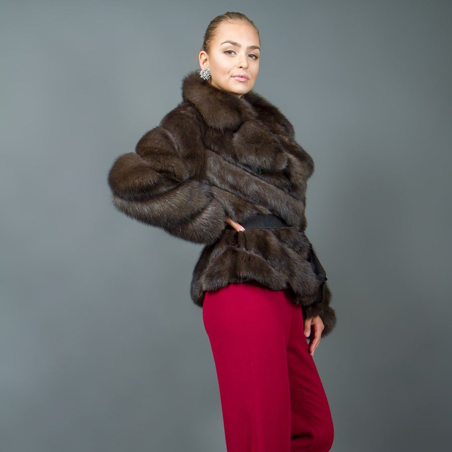 Russian Sable Fur Jacket With Large Notched Collar For Women Fur Caravan