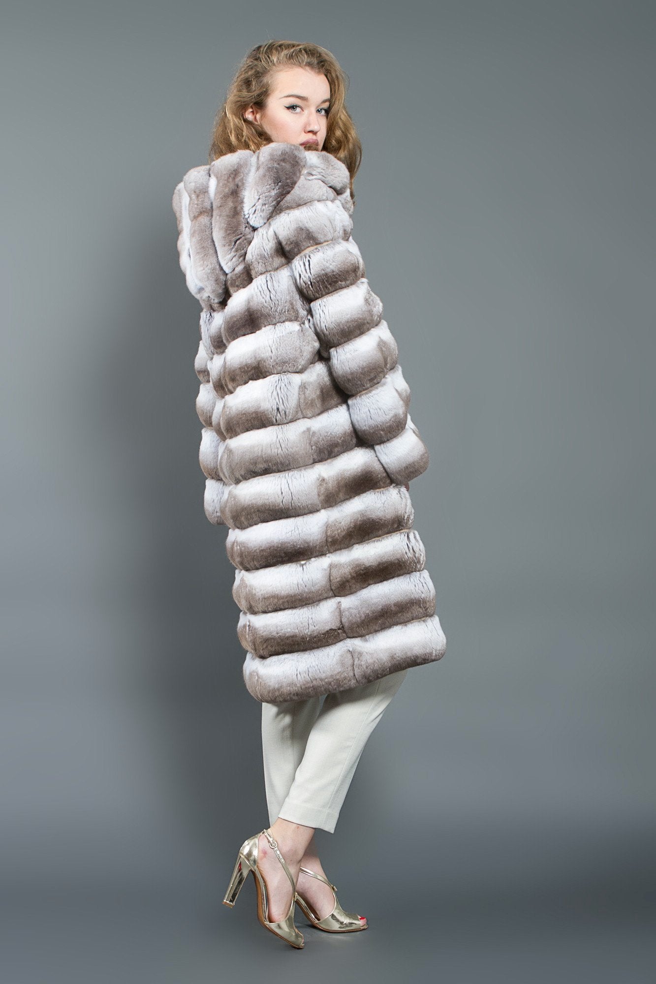 chinchilla hooded coat