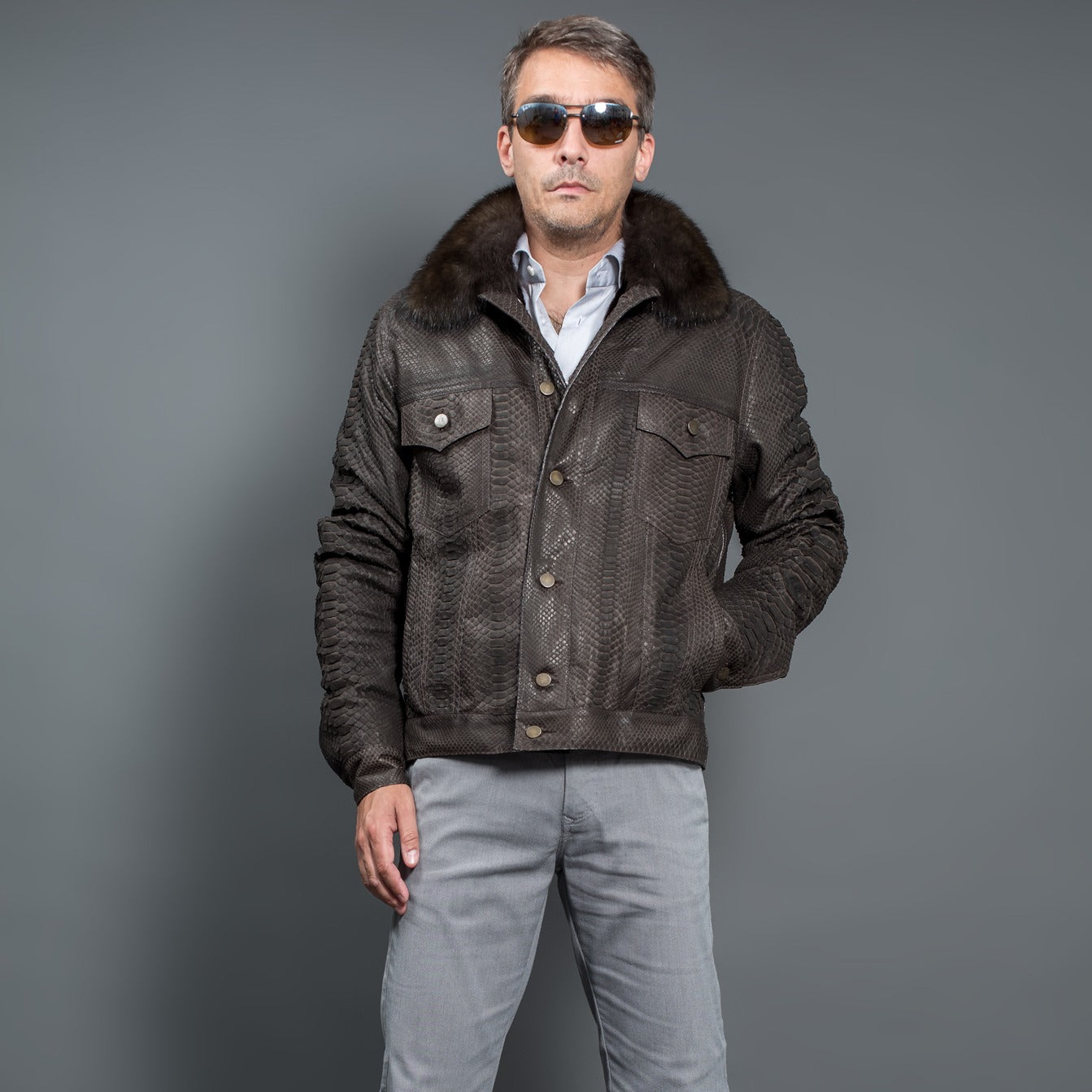 Python Jacket with Russian sable collar for men – Fur Caravan