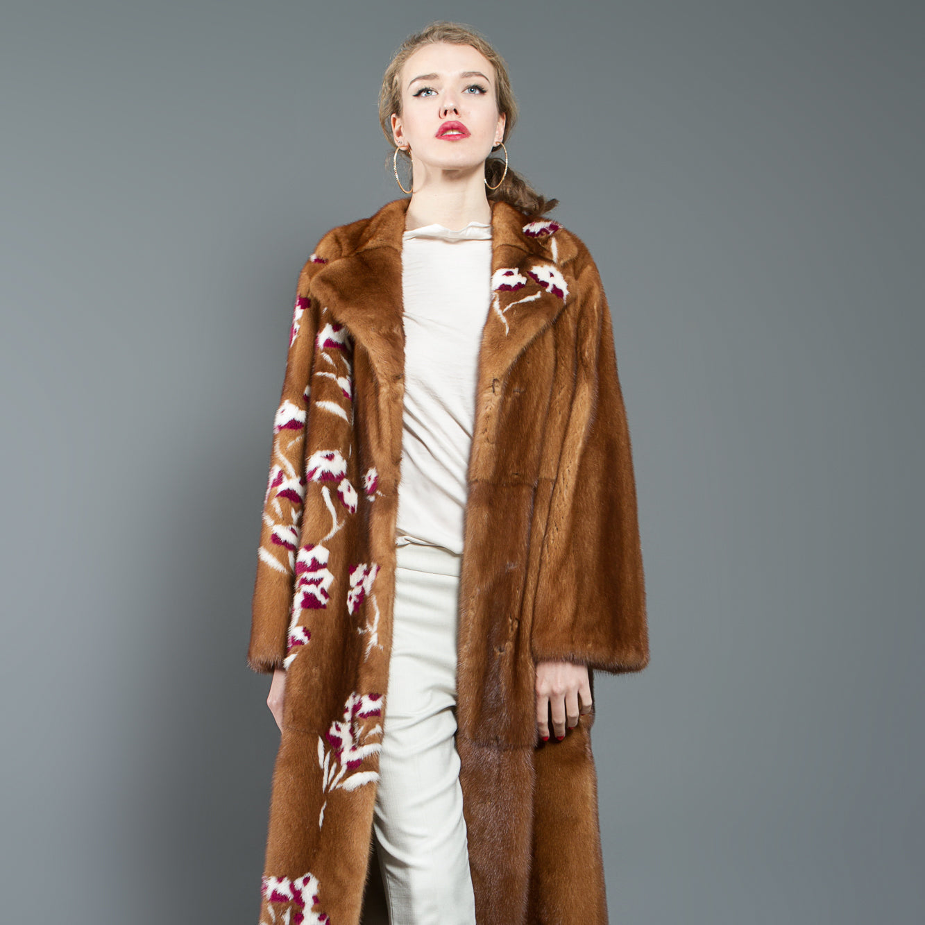 Brown Mink Fur Coat with Floral Design for women – Fur Caravan