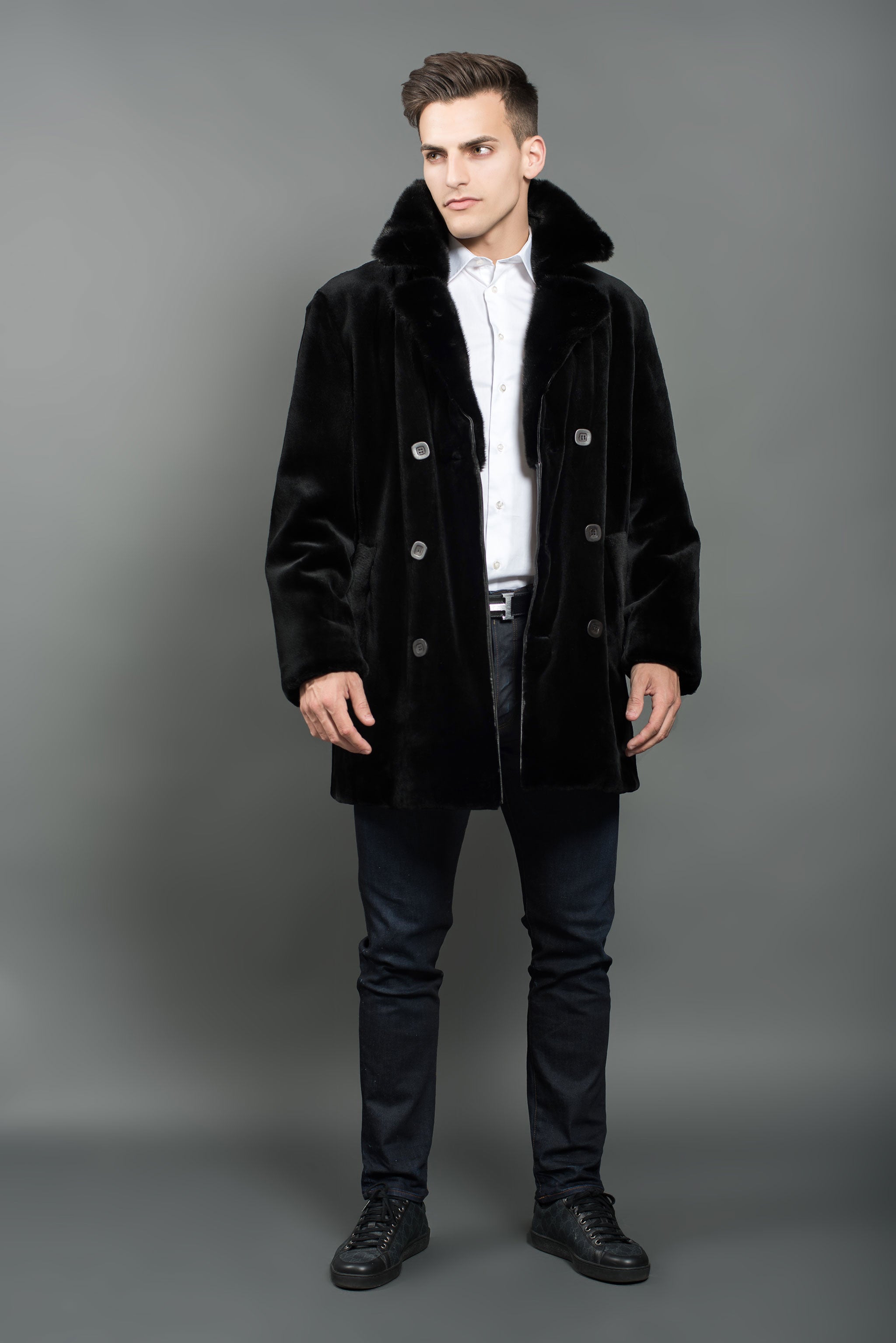 Betere Shaved Black Mink Fur Coat for men online sales - Fur Caravan MH-25