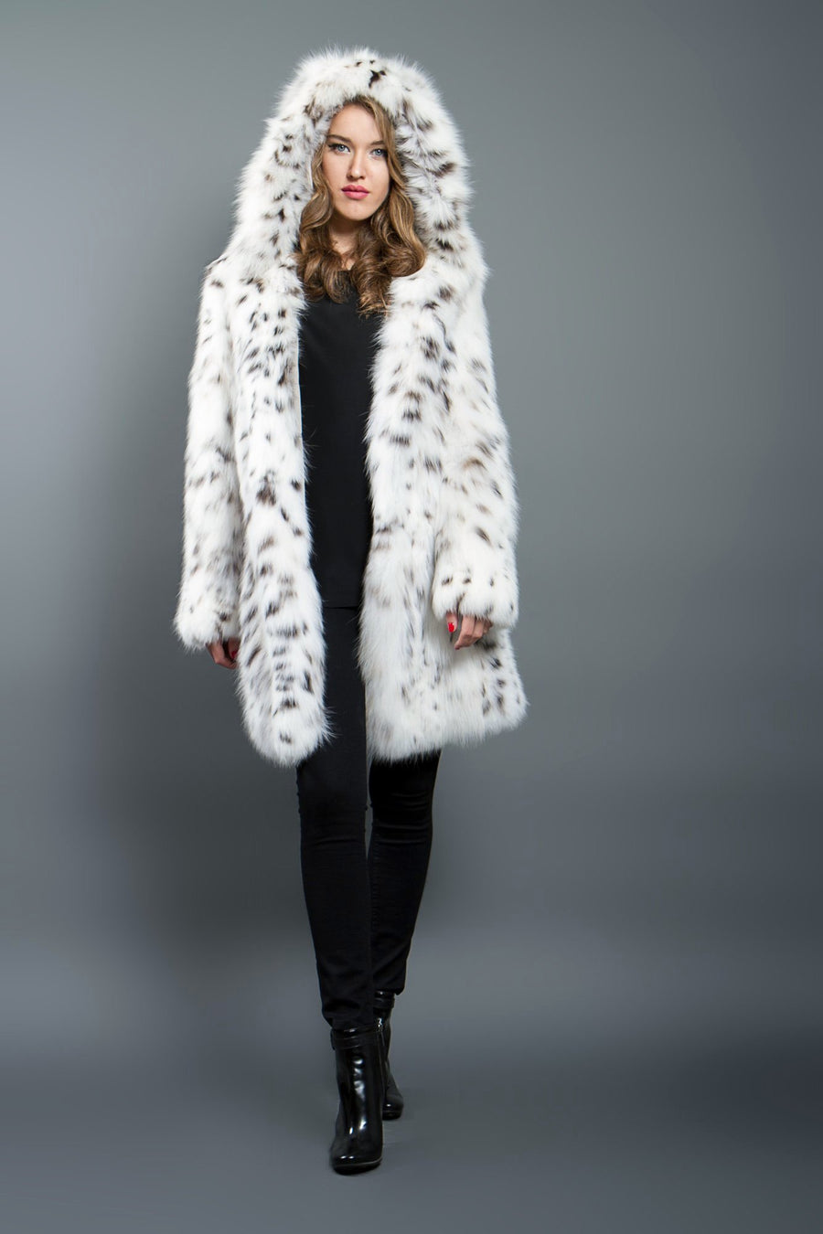 White Lynx Fur Coat With Hood For Women Fur Caravan