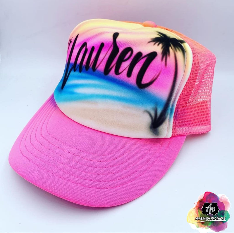 Airbrush Beach with Palm Trees Hat Design – Airbrush Brothers