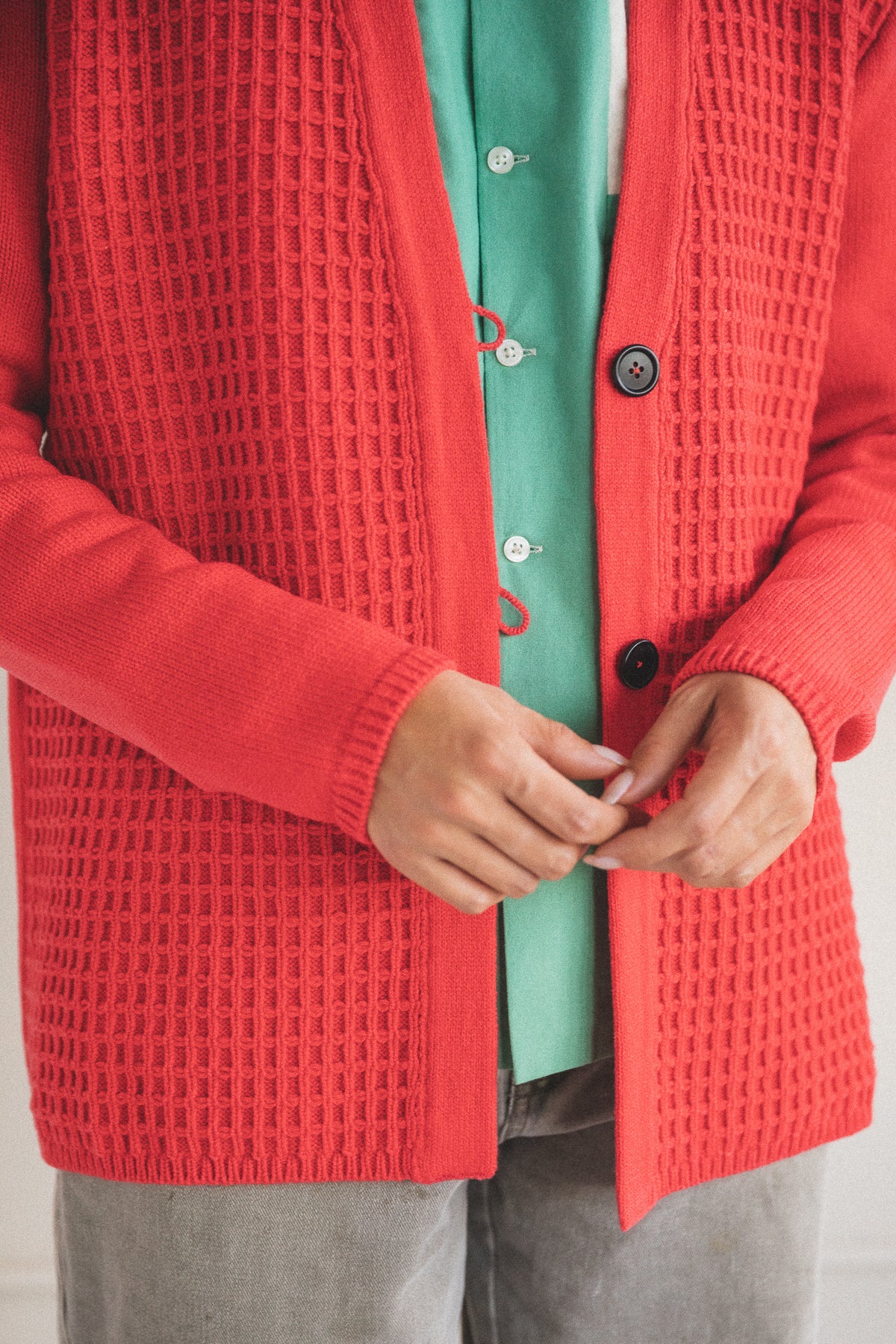 JACQUARD CARDIGAN IN LYCHEE