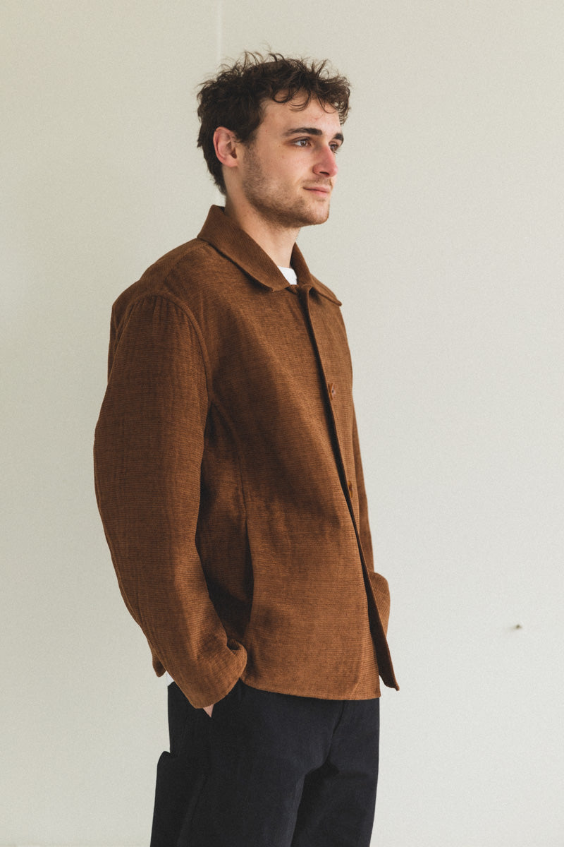 COTTON MOLE MELTON HAND SEWN BLOUSON IN BROWN — Shop Boswell