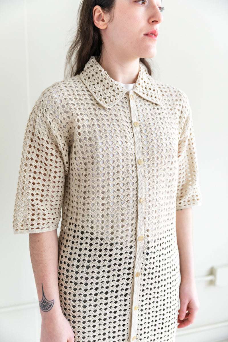 AURALEE HAND CROCHET COTTON KNIT SHIRTS-