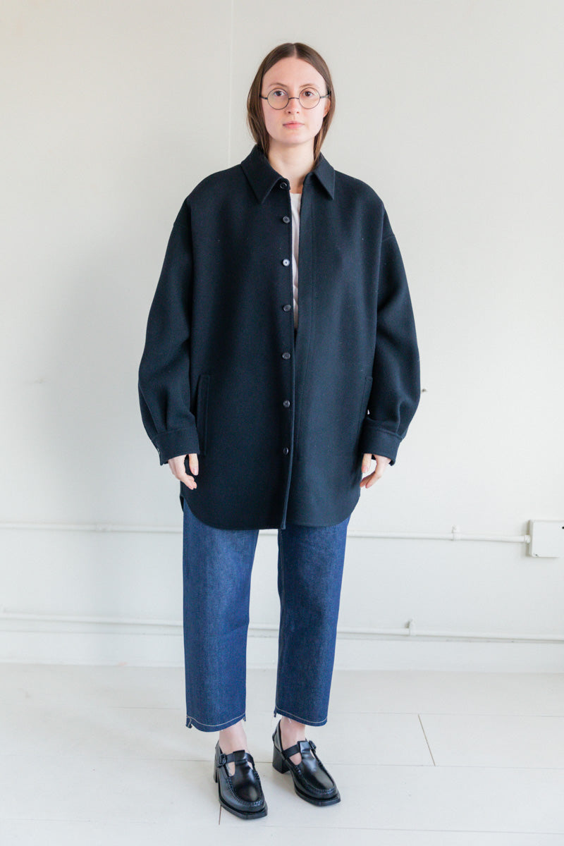 DOUBLE CLOTH SUPER FINE MELTON HAND SEWN JACKET IN DARK NAVY