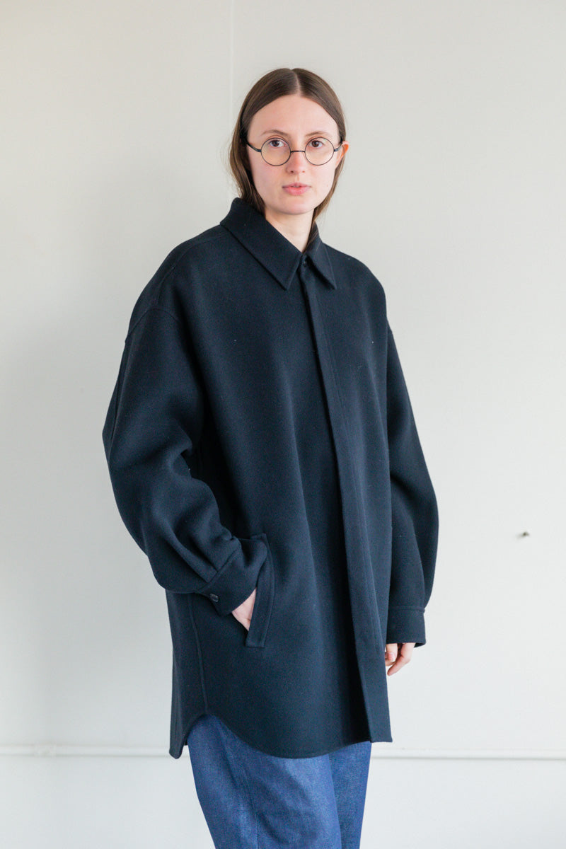 DOUBLE CLOTH SUPER FINE MELTON HAND SEWN JACKET IN DARK NAVY