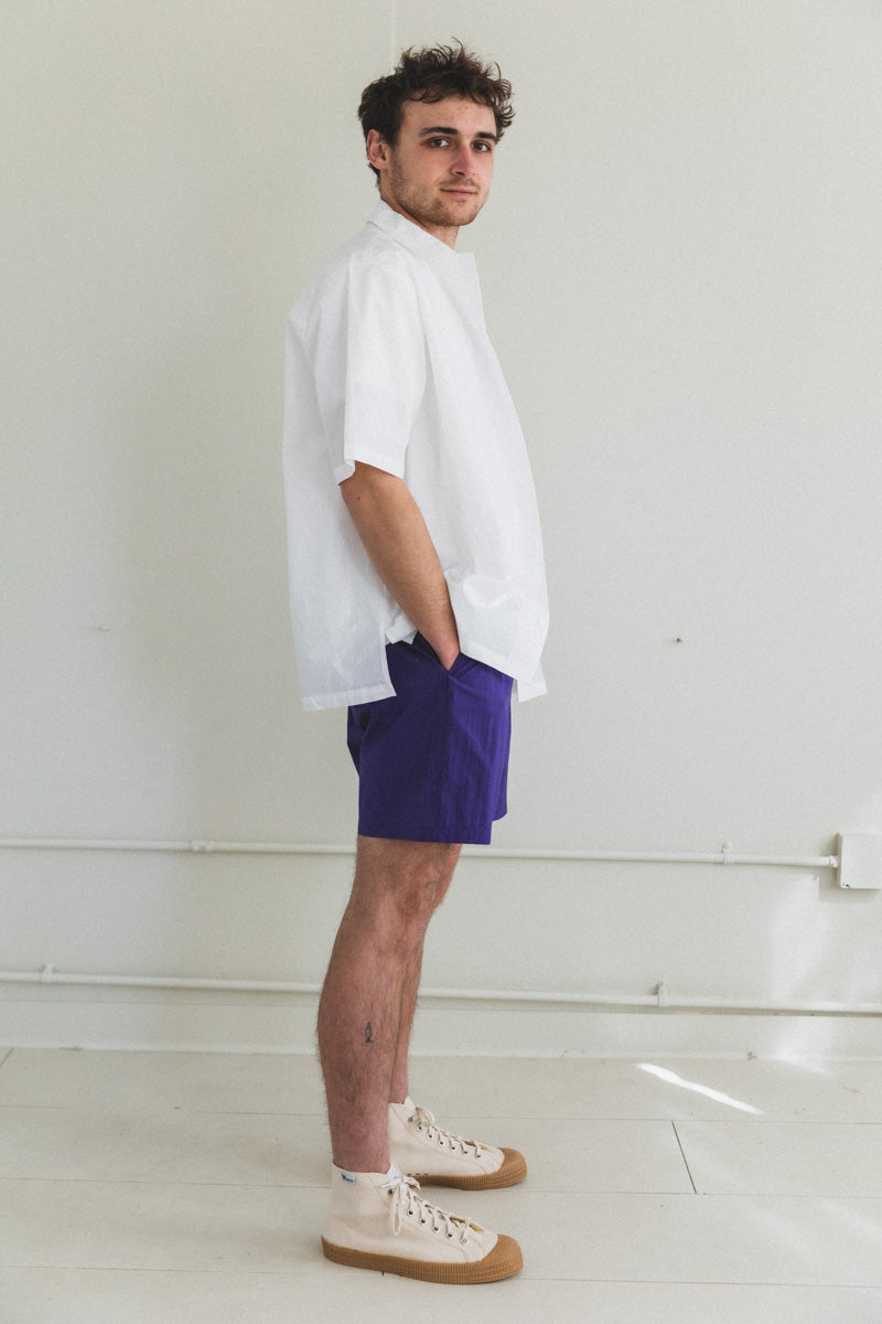 WASHED COTTON NYLON WEATHER EASY SHORTS IN PURPLE — Shop Boswell