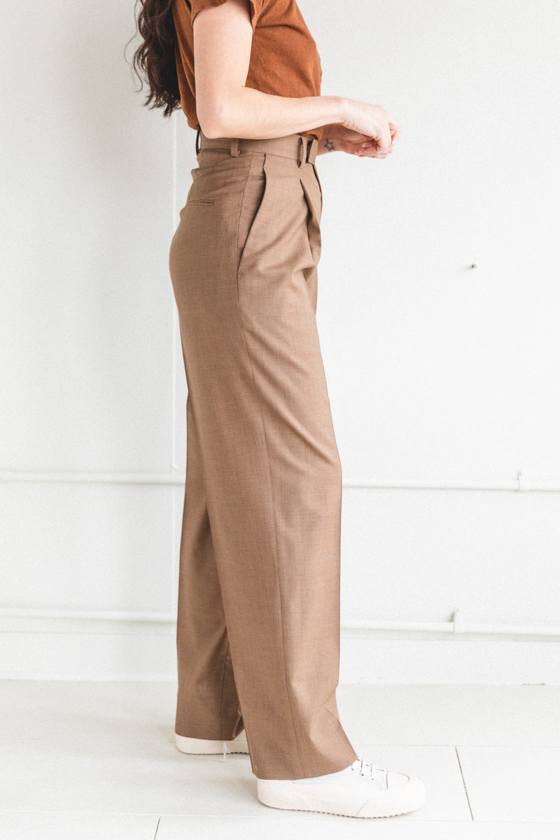 SUPER FINE TROPICAL WOOL SLACKS IN TOP BROWN