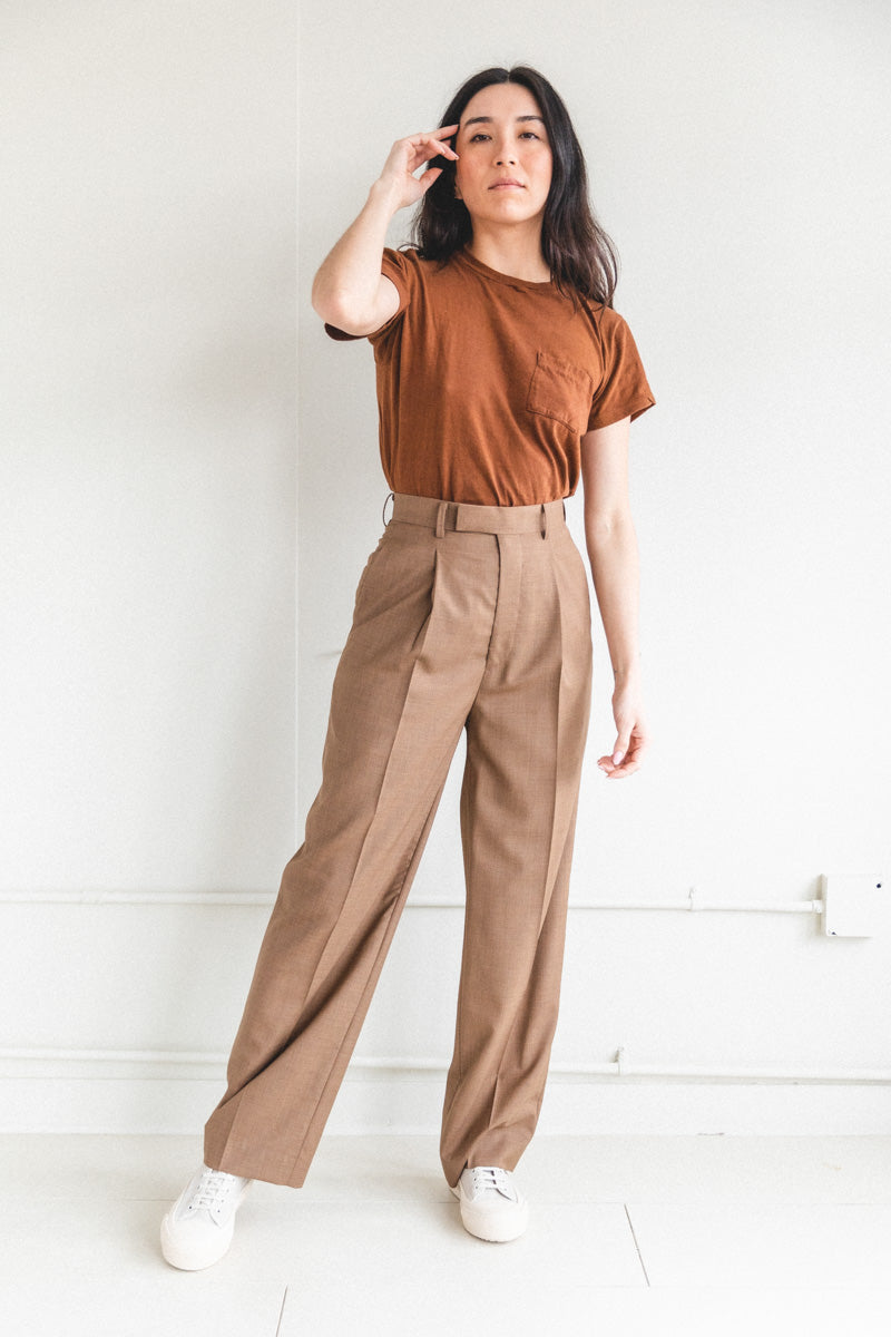 SUPER FINE TROPICAL WOOL SLACKS IN TOP BROWN