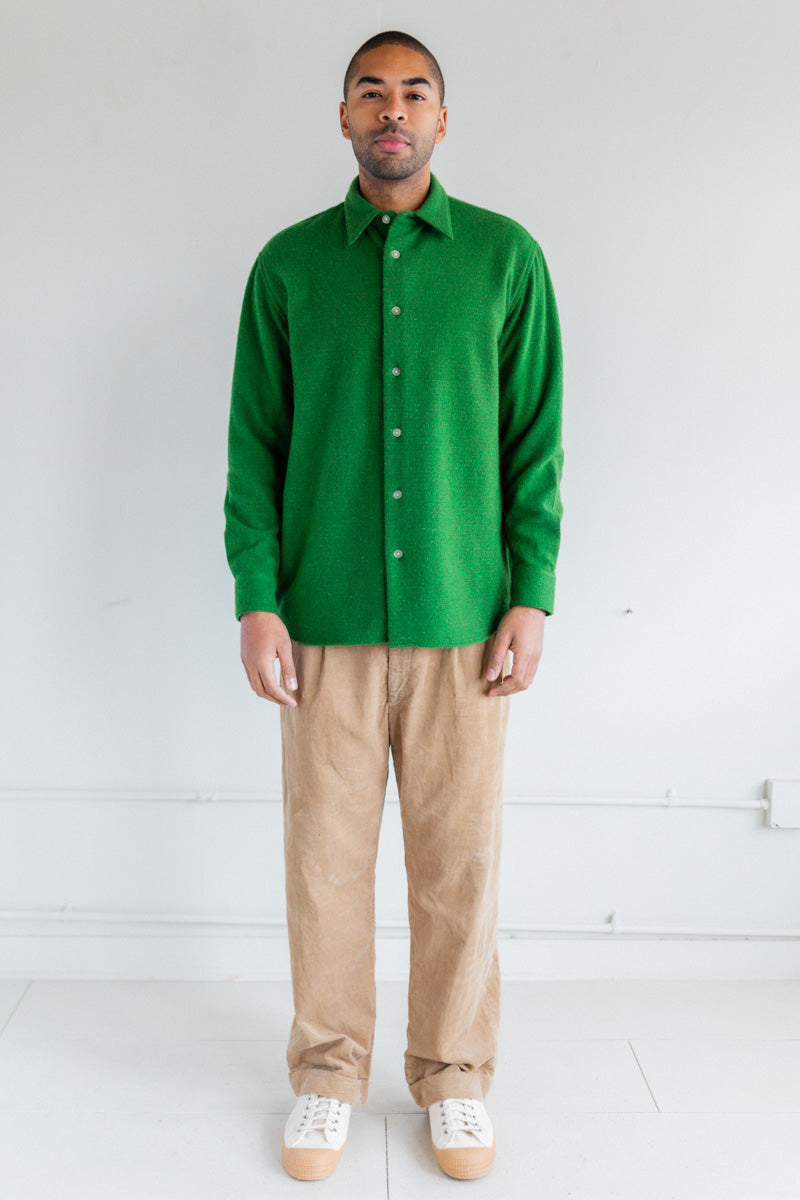 WOOL CASHMERE LIGHT TWEED SHIRT IN GREEN