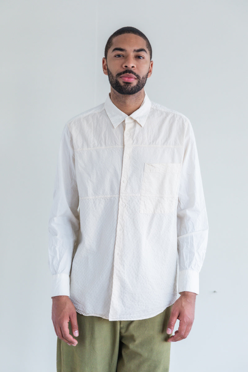 FABIANO PATCH SHIRT IN NATURAL DIAGONAL WEAVE COTTON — Shop Boswell