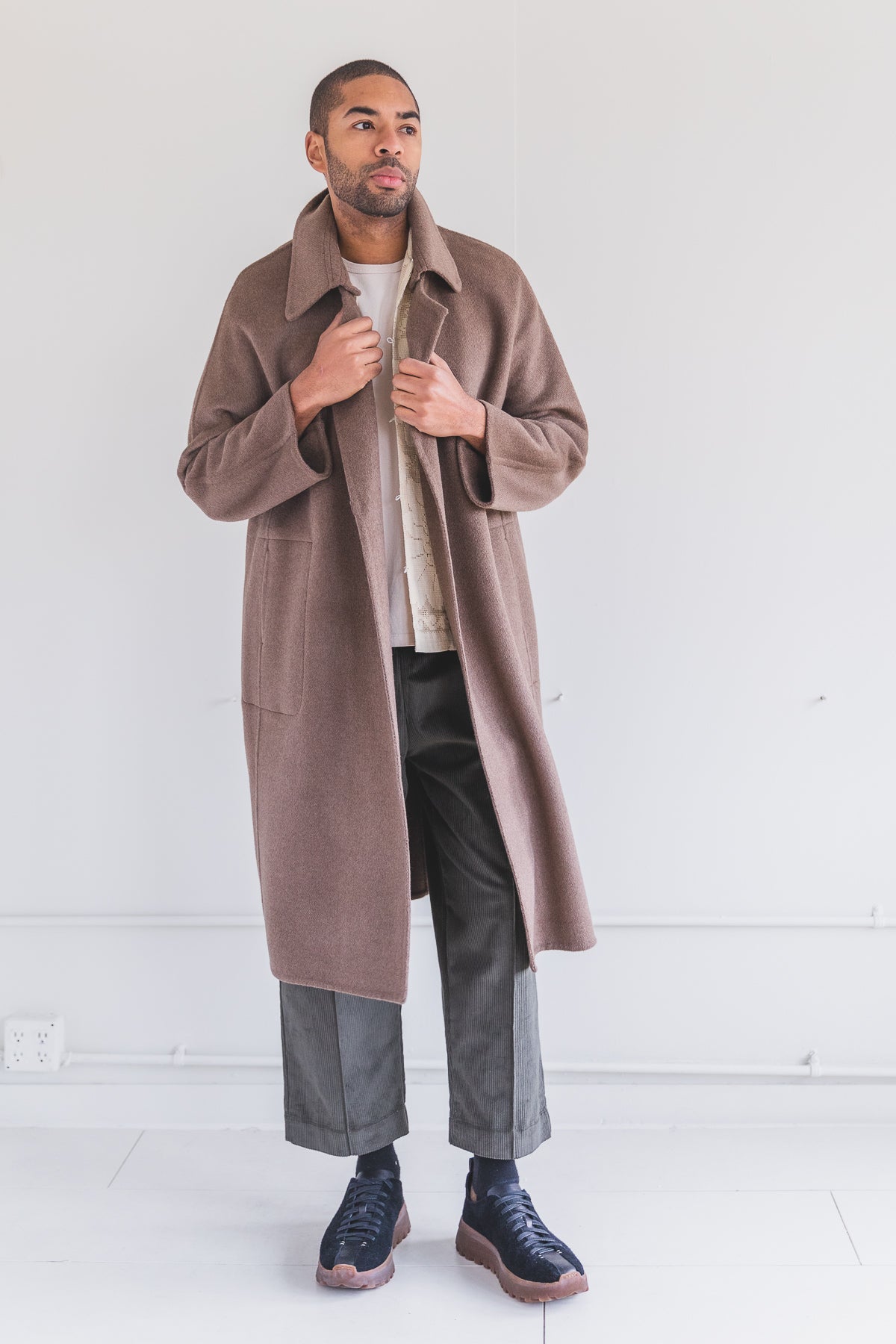 DOUBLE FACE LONG COAT IN UNDYED BROWN YAK WOOL — Shop Boswell