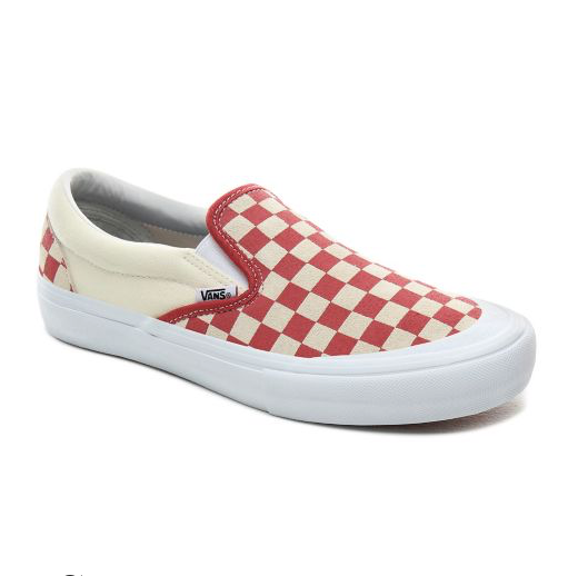 vans red white checkerboard slip on