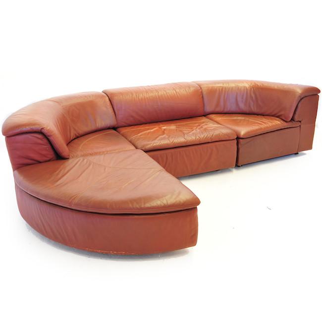 Sectional Pit Sofa - Brown Leather - Modernica Props