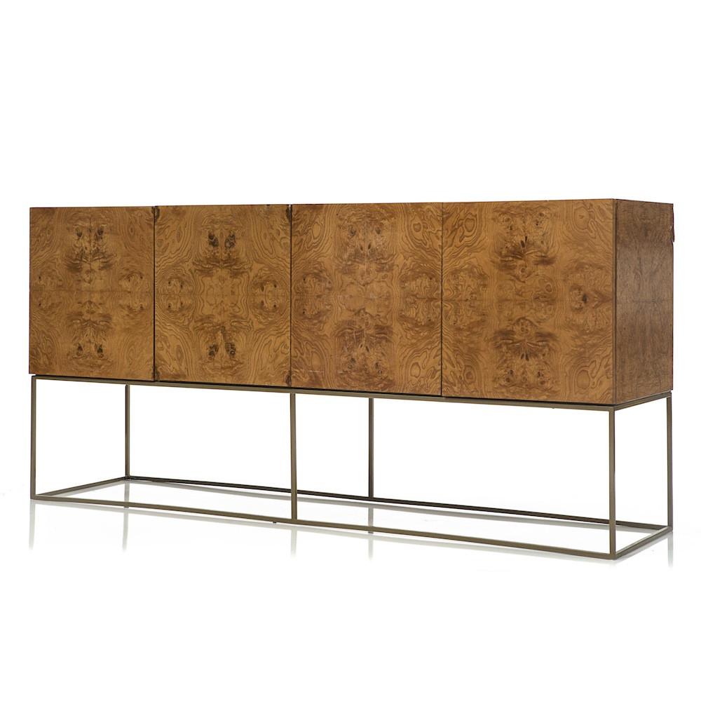 Milo Baughman Burl And Brass Credenza Modernica Props