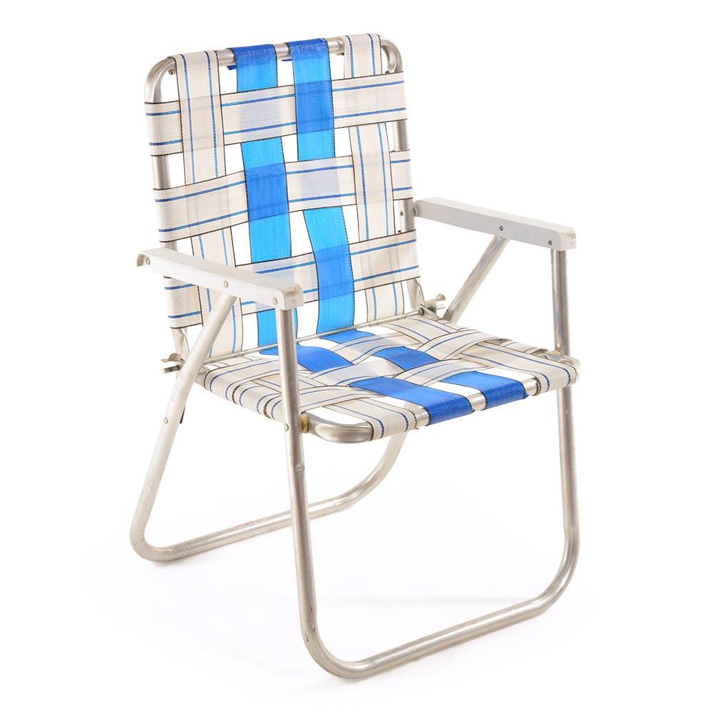 blue  white folding lawn chair