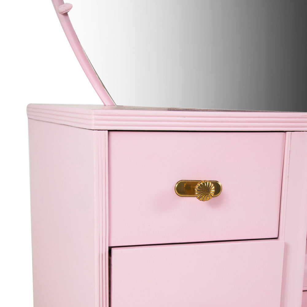 Pink Vanity Table with Large Round Mirror - Modernica Props