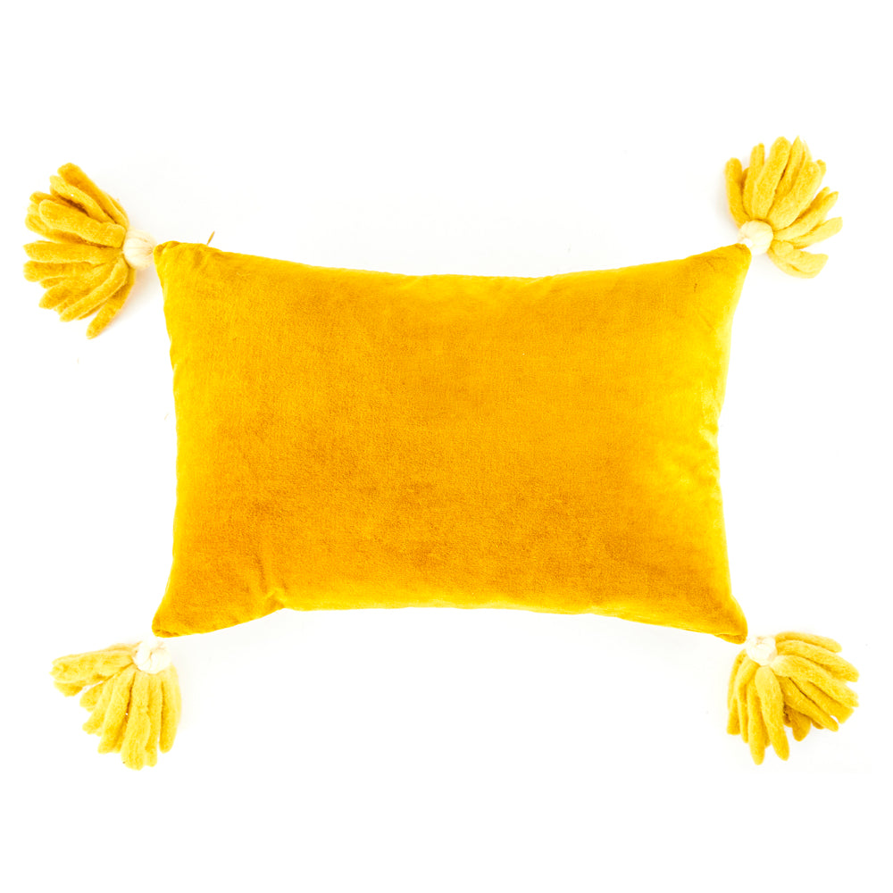 Yellow Mustard Velvet Tassel Lumbar Pillow - Gil & Roy Props