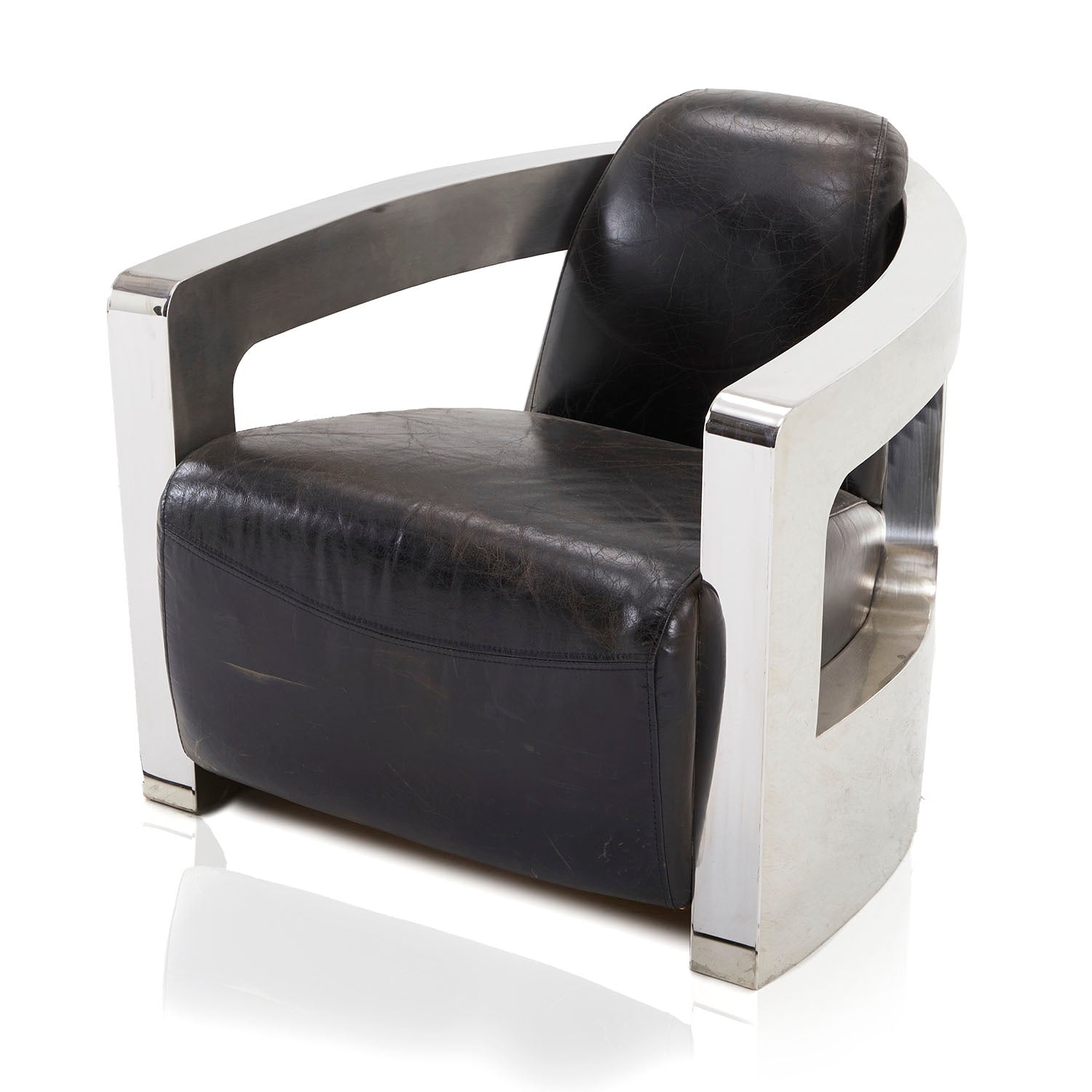 black leather and chrome aviator armchair