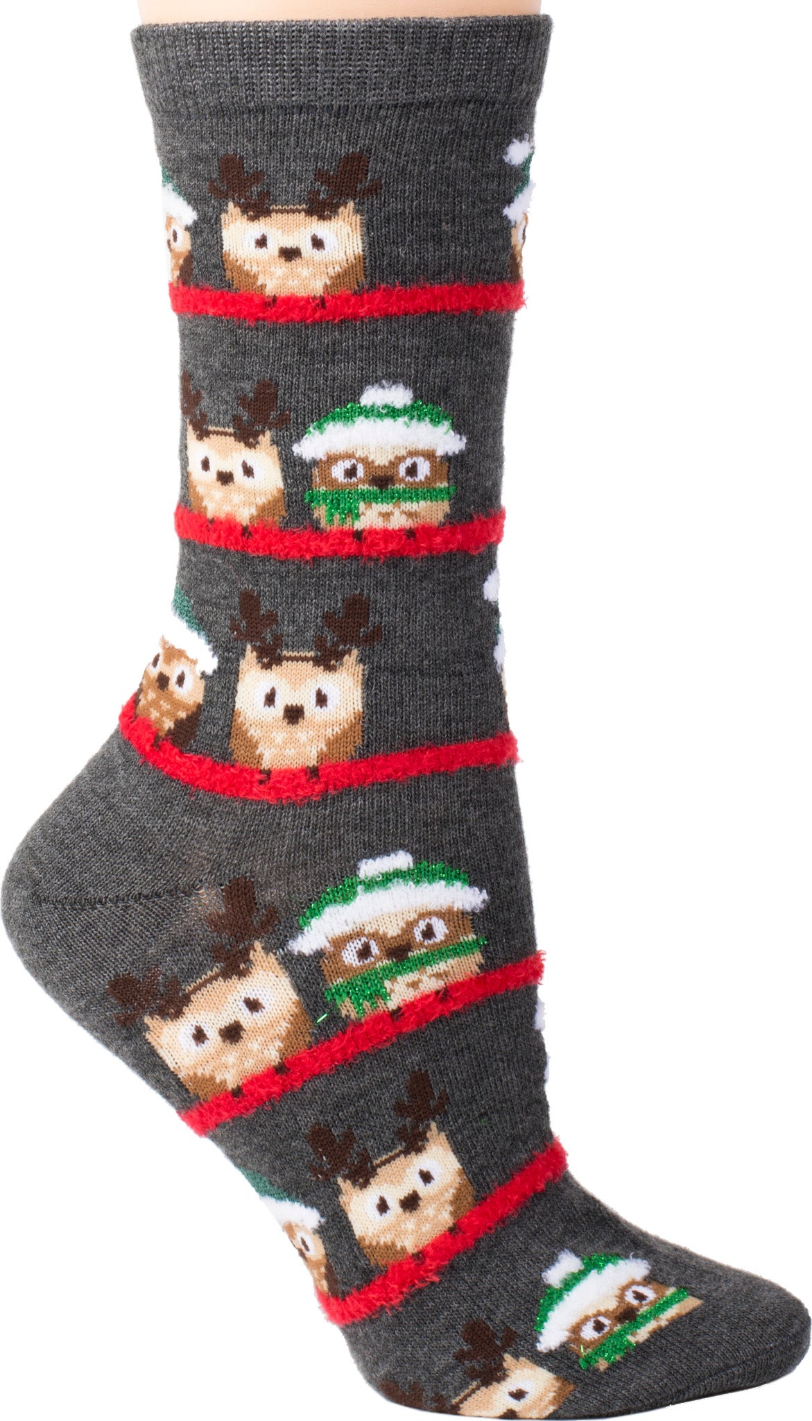 Womens socks christmas owl red and green