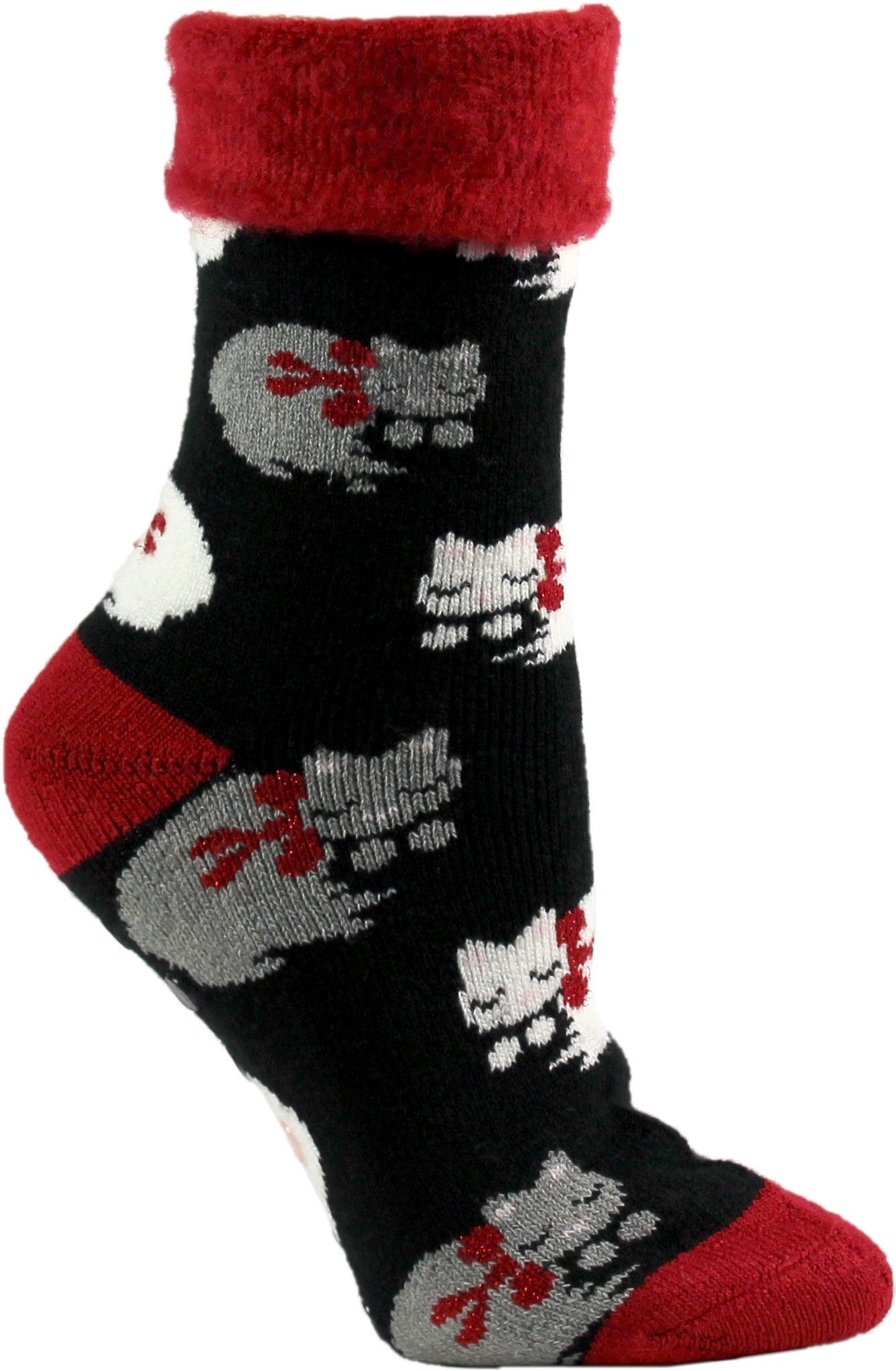 Sleeping Cats Fuzzy Cuff Non Skid Slipper Socks | Joy Of Socks