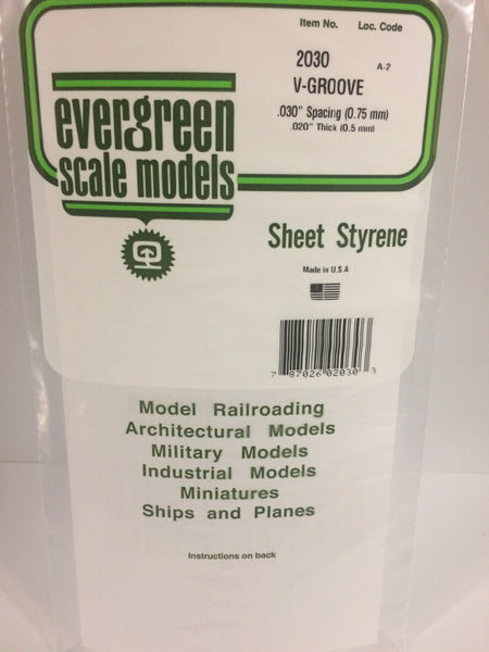 Evergreen 12030 12 x 24" Styrene Siding Sheet V-Groove .020" Thick .030" Spacing