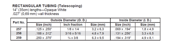 257 - .125"X .250" (3.2mm X 6.3mm) OPAQUE WHITE POLYSTYRENE RECTANGULAR TUBING