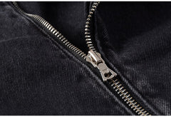 Men's Zippers Belt Jeans Denim Jacket