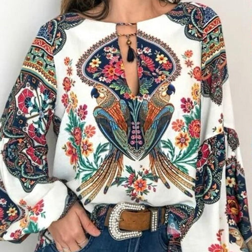 Bohemian Clothing Shirt Vintage Floral Print Tops
