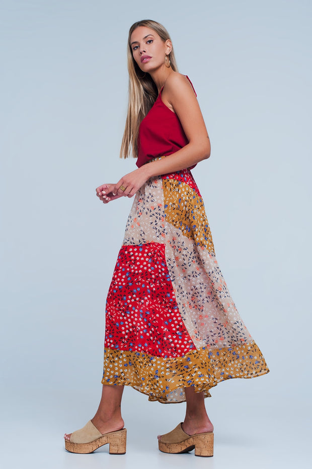 floral meadow bias cut skirt