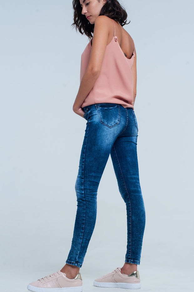 bright blue high waisted skinny jeans