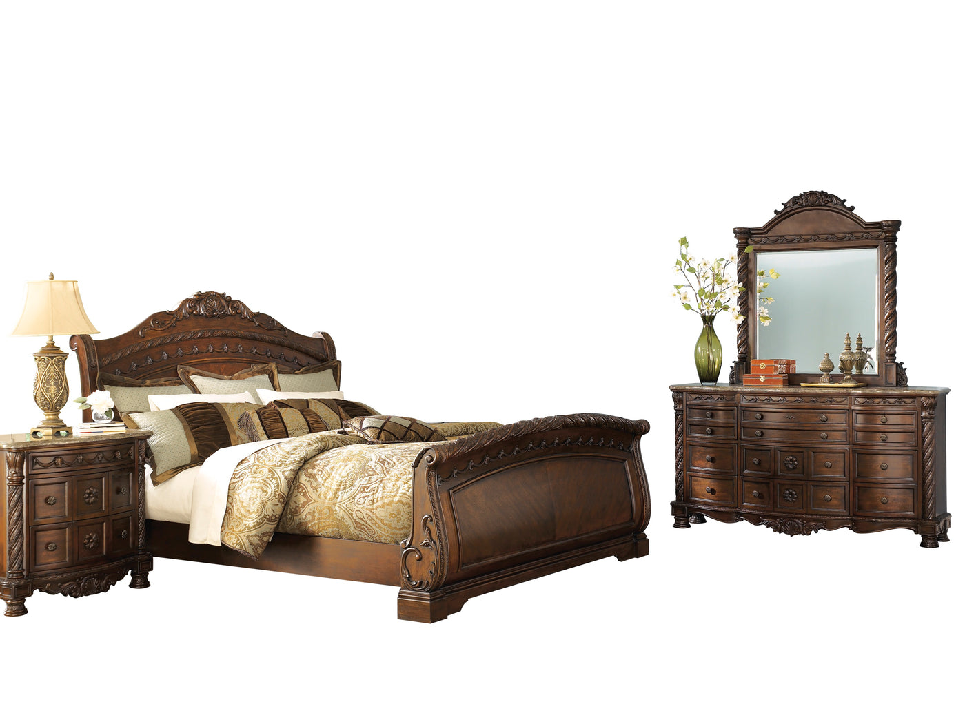 Ashley North Shore 4pc Bedroom Set Queen Sleigh Bed Dresser Mirror