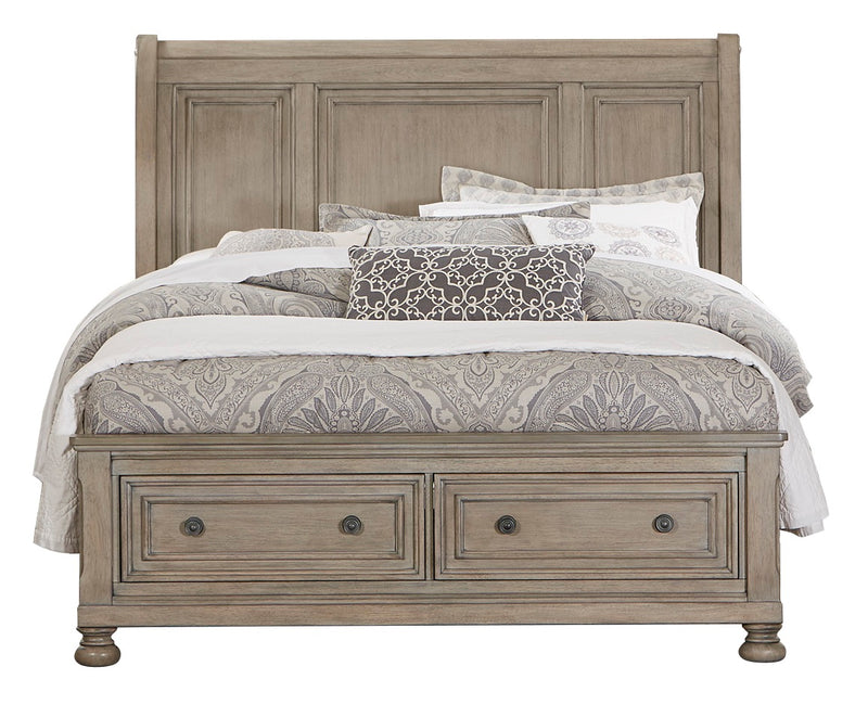 Broville Rustic 6PC Bedroom Set Cal King Sleigh Storage Bed, Dresser, Mirror, 2 Nightstand, Chest in Weathered Wood