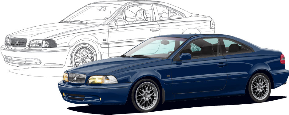 Volvo C70 Coupe Hand Sketch to Colored Car
