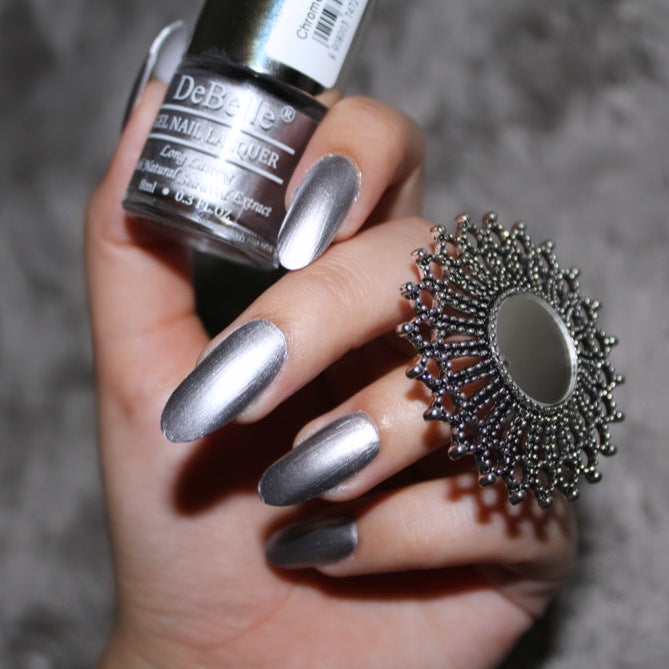 Silver chrome nails for Diwali