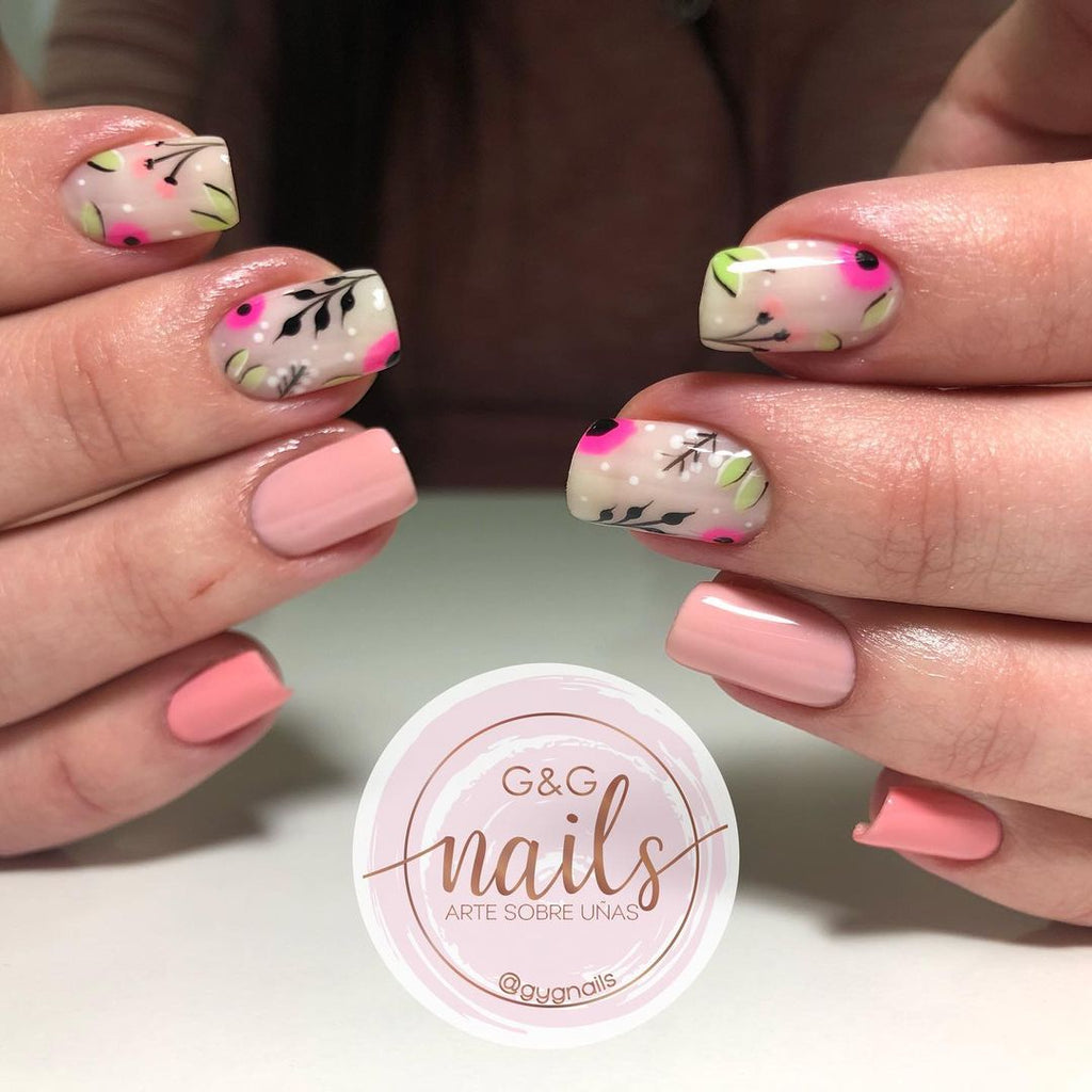 Pink floral nail art design 
