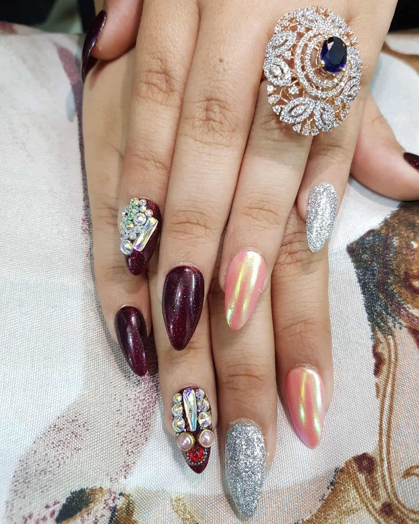 Embellished bridal nail art design