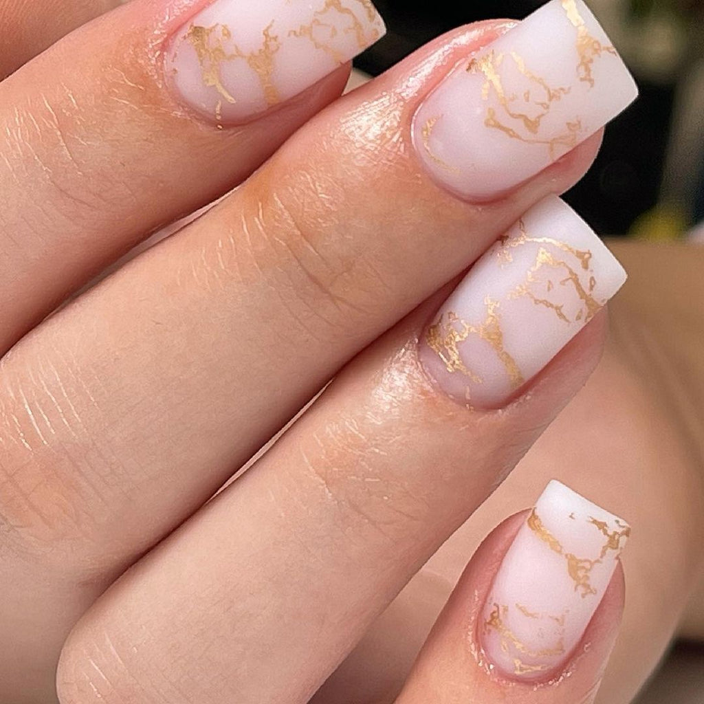 White gold marble nails