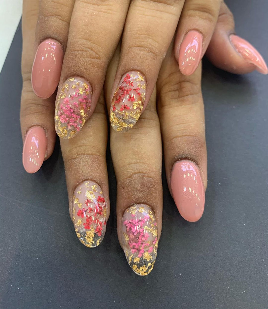 real dried flower nail art design