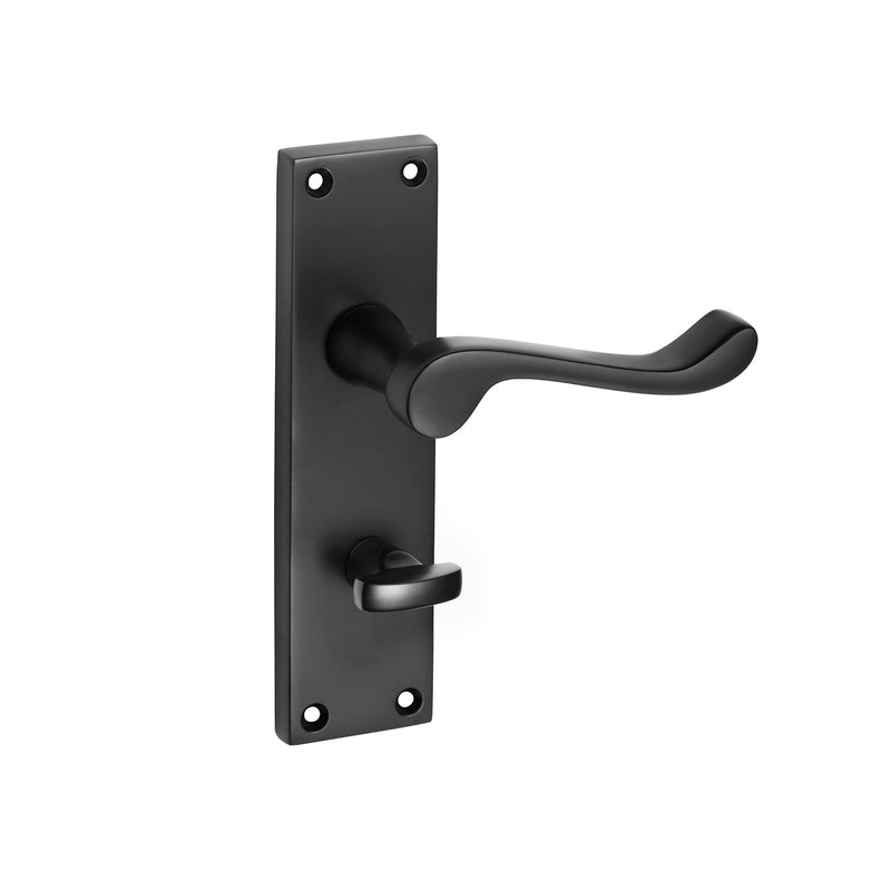 Matt Black Door Handles Victorian Scroll Lever on Backplate 103 x