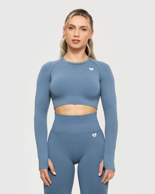 Power Seamless Long Sleeve Crop Top - Green Ash