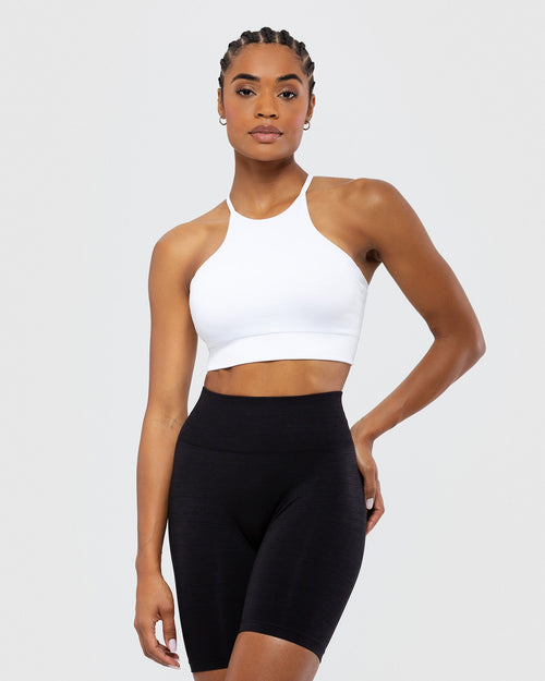 SEAMLESS QUARTER ZIP RIB CROP TOP - White